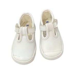 Kids White Leather T-Strap Mary Jane Shoes